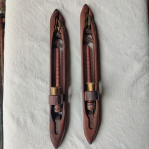 Vintage Farmhouse Textile Candle Wall Sconce 2 Weaving Loom Boat Shuttle 19.5"